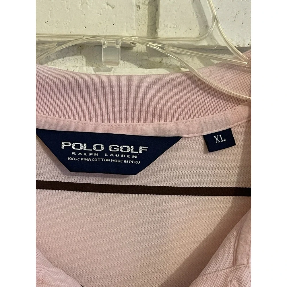Polo Ralph Lauren Shirt Men's XL Pink & Brown Striped Pima Cotton Pony Logo Polo
